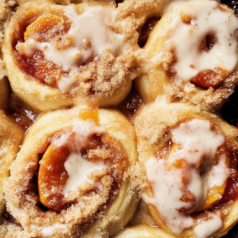 Peach Cobbler Cinnamon Rolls with Icing