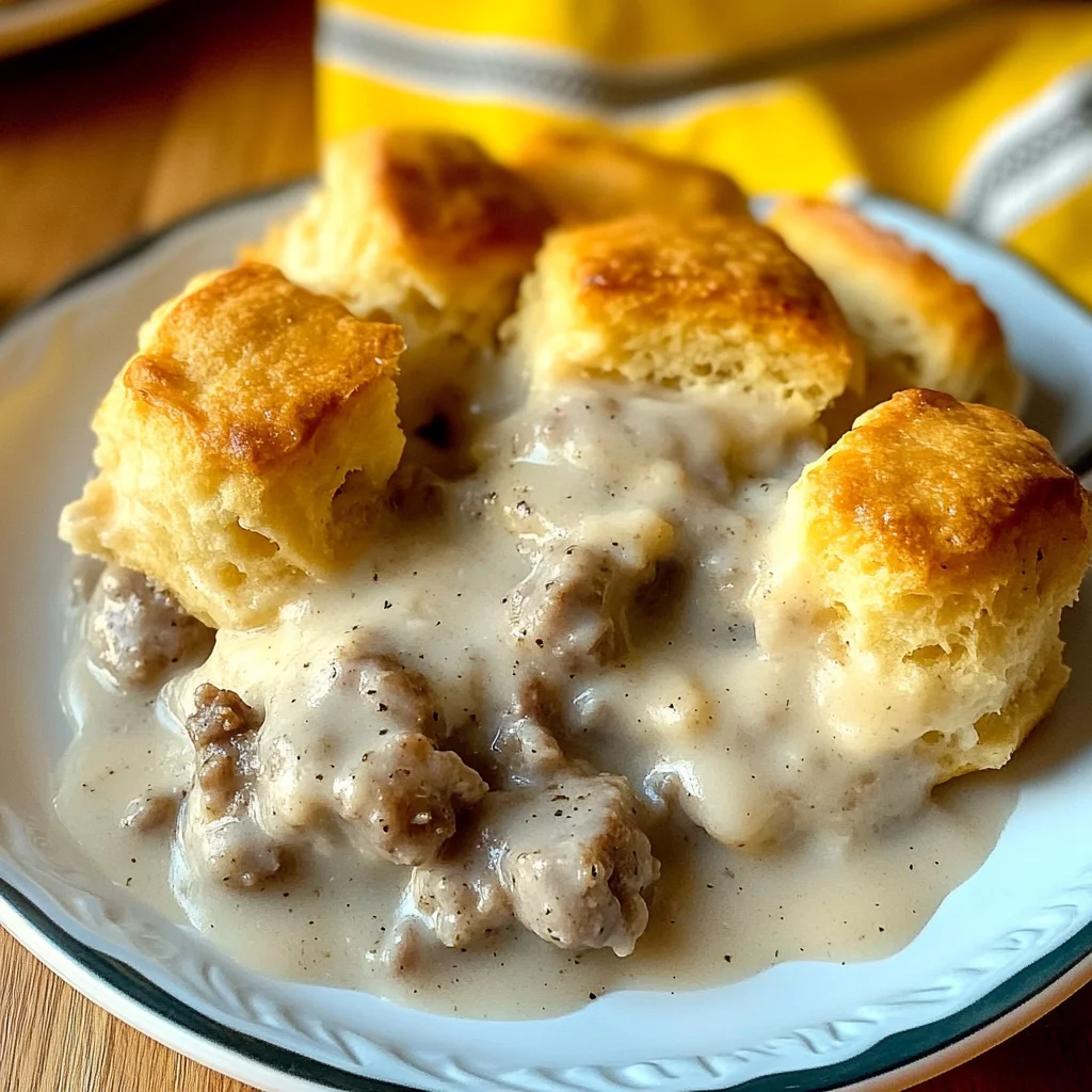 Lazy Biscuits & Gravy Breakfast Casserole
