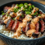 Korean BBQ Steak Rice Bowls with Spicy Cream Sauce