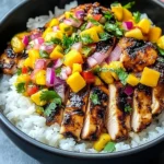 Jerk Chicken Bowls with Mango Salsa and Coconut Rice