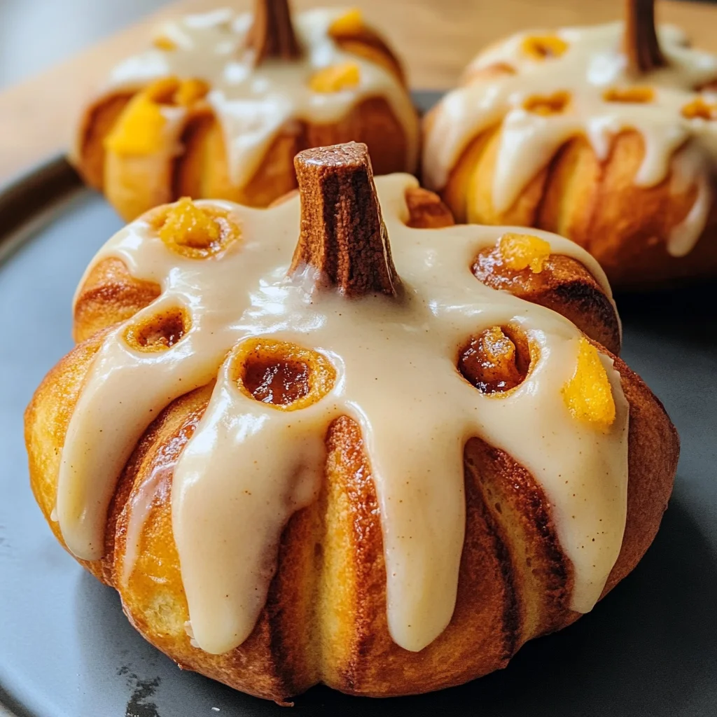 Pumpkin Shaped Cinnamon Rolls with Cream Cheese Frosting Recipe Card