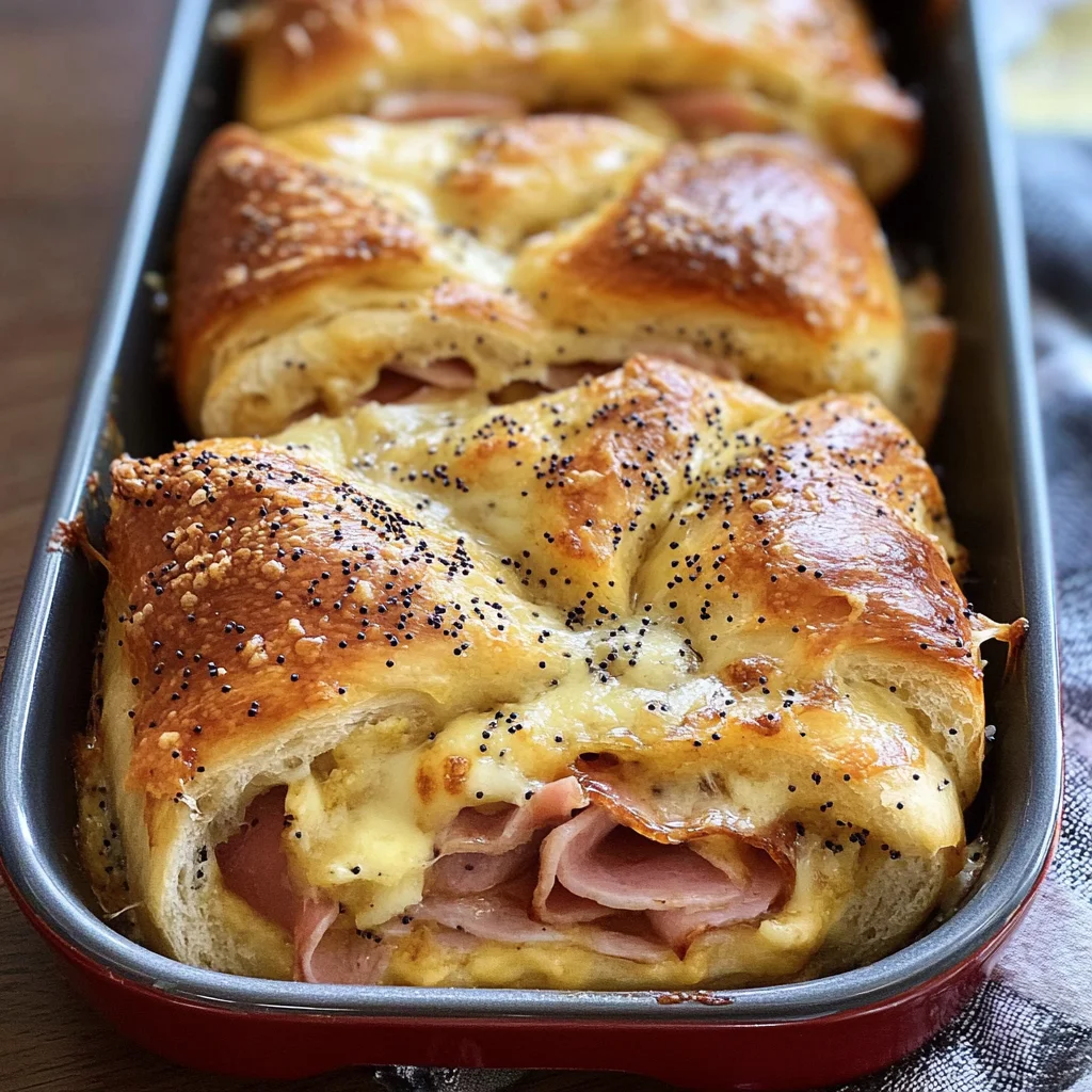 Baked Ham and Cheese Rolls with Honey Mustard Sauce