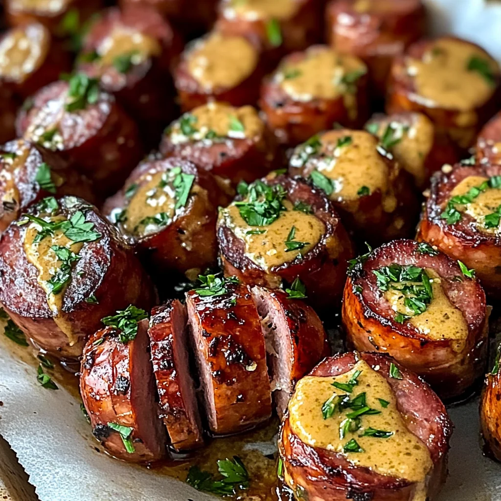 Mustard Hasselback Kielbasa Bites