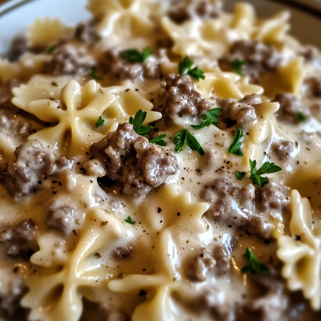 Creamy Beef and Bowtie Pasta