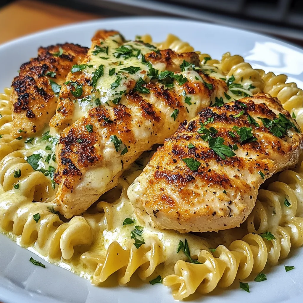 Creamy Garlic Parmesan Chicken & Cheesy Twisted Pasta