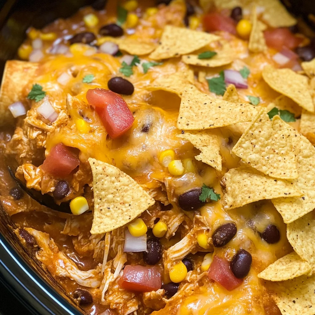 Crockpot Chicken Enchilada Casserole