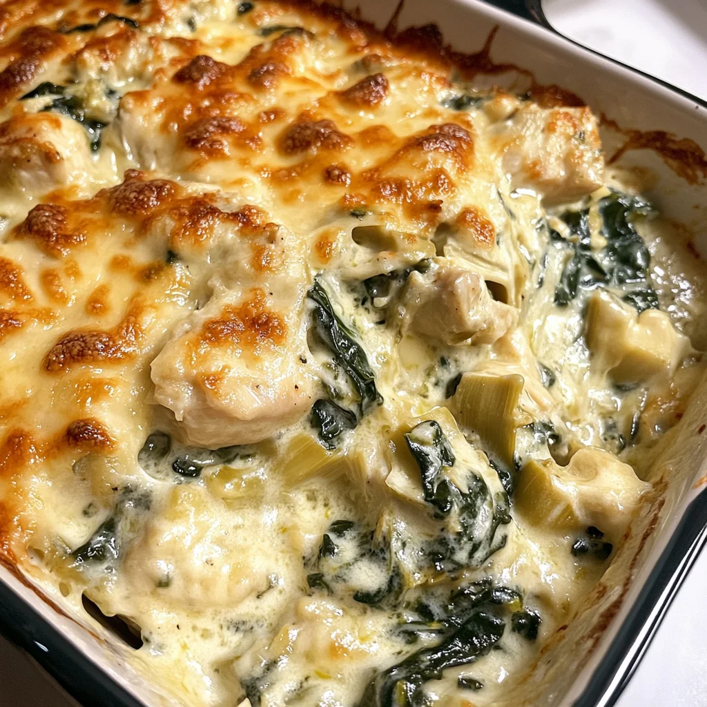High-Protein Spinach Artichoke Chicken Casserole