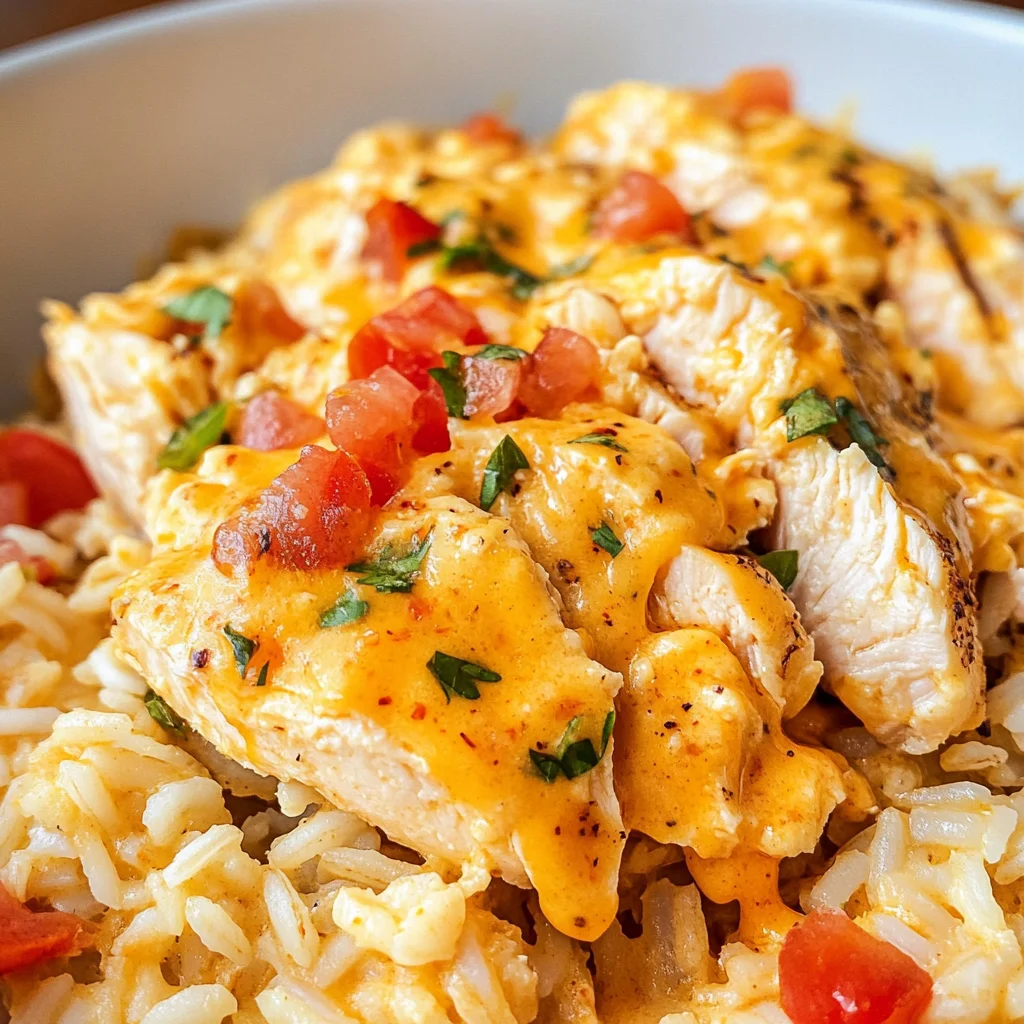 One Pot Queso Chicken and Rice