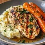 Garlic Herb Chicken with Mashed Potatoes and Glazed Carrots