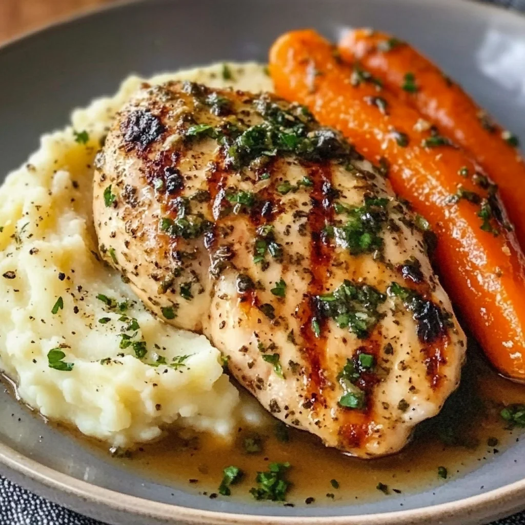 Garlic Herb Chicken with Mashed Potatoes and Glazed Carrots