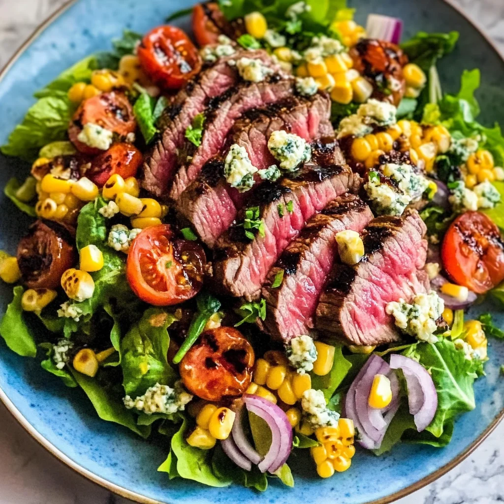 Balsamic Steak Gorgonzola Salad with Grilled Corn