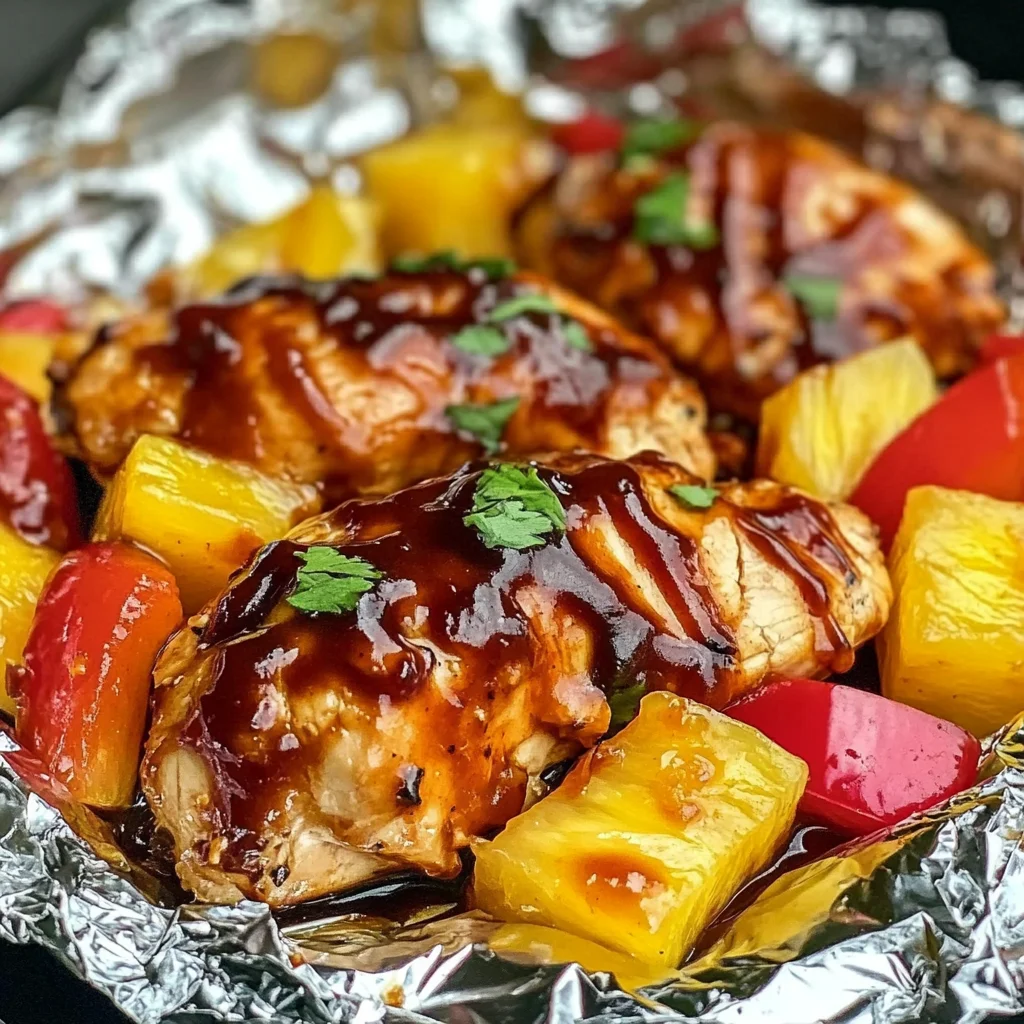 Hawaiian BBQ Chicken Pineapple Foil Packets