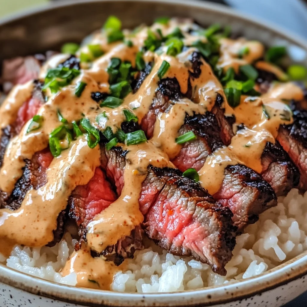 Korean BBQ Steak Rice Bowls with Spicy Cream Sauce