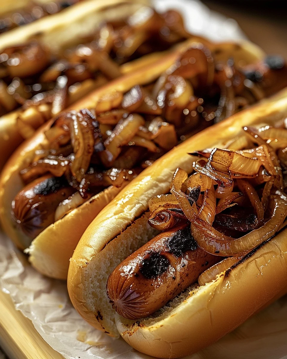 Authentic NYC-Style Hot Dogs with Street-Cart Onions Recipe finished dish