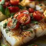 Baked Cod with Tomatoes Capers & Basil Recipe finished dish