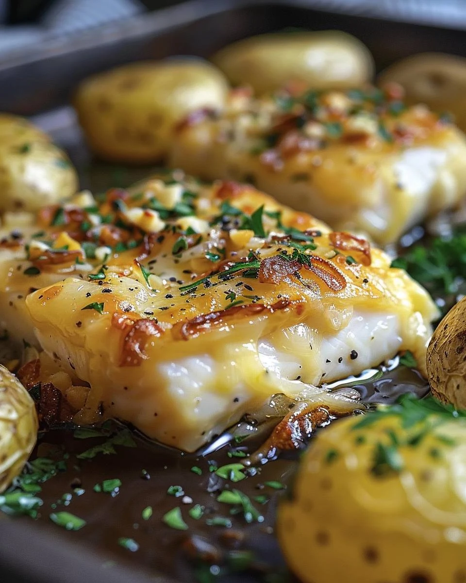 Cheese and Onion Rarebit-Topped Pollack Recipe finished dish