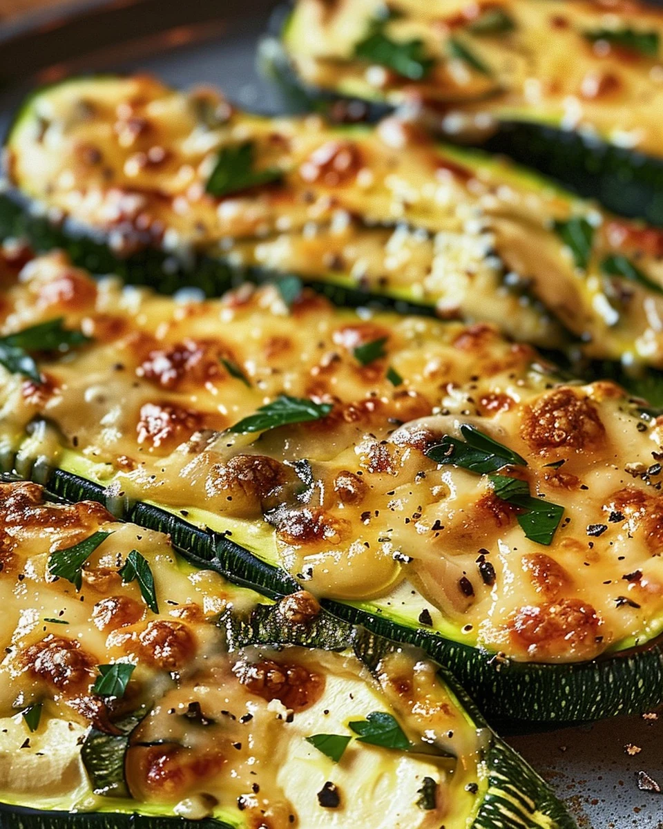 Cheesy Garlic Zucchini Steaks