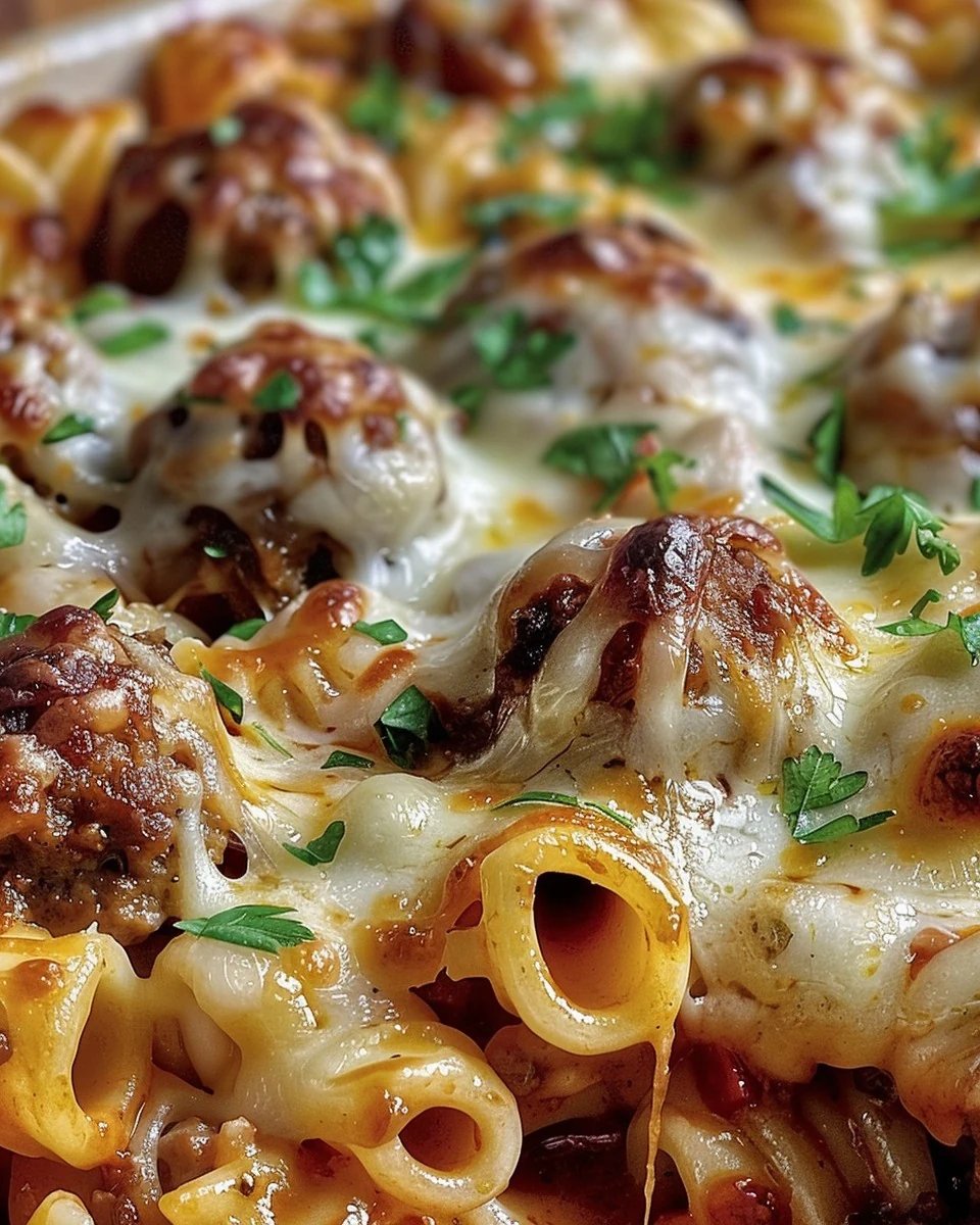Cheesy Meatball Pasta Bake