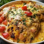 Cheesy Queso Chicken Bake: A Creamy Delight finished dish
