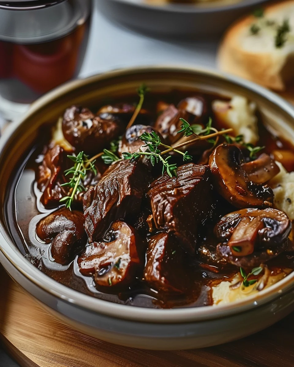 Classic French Beef Stew with Mushrooms Recipe finished dish