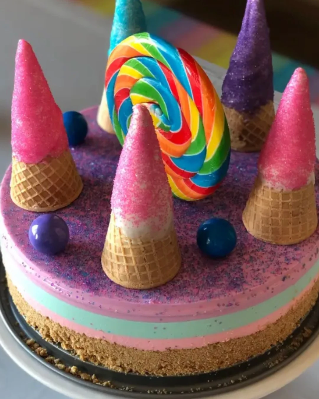 Colorful Unicorn Rice Krispy Cheesecake Recipe finished dish