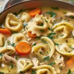 Cozy Slow Cooker Chicken Tortellini Soup Recipe finished dish