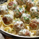 Creamy Alfredo Meatballs Recipe for Dinner finished dish