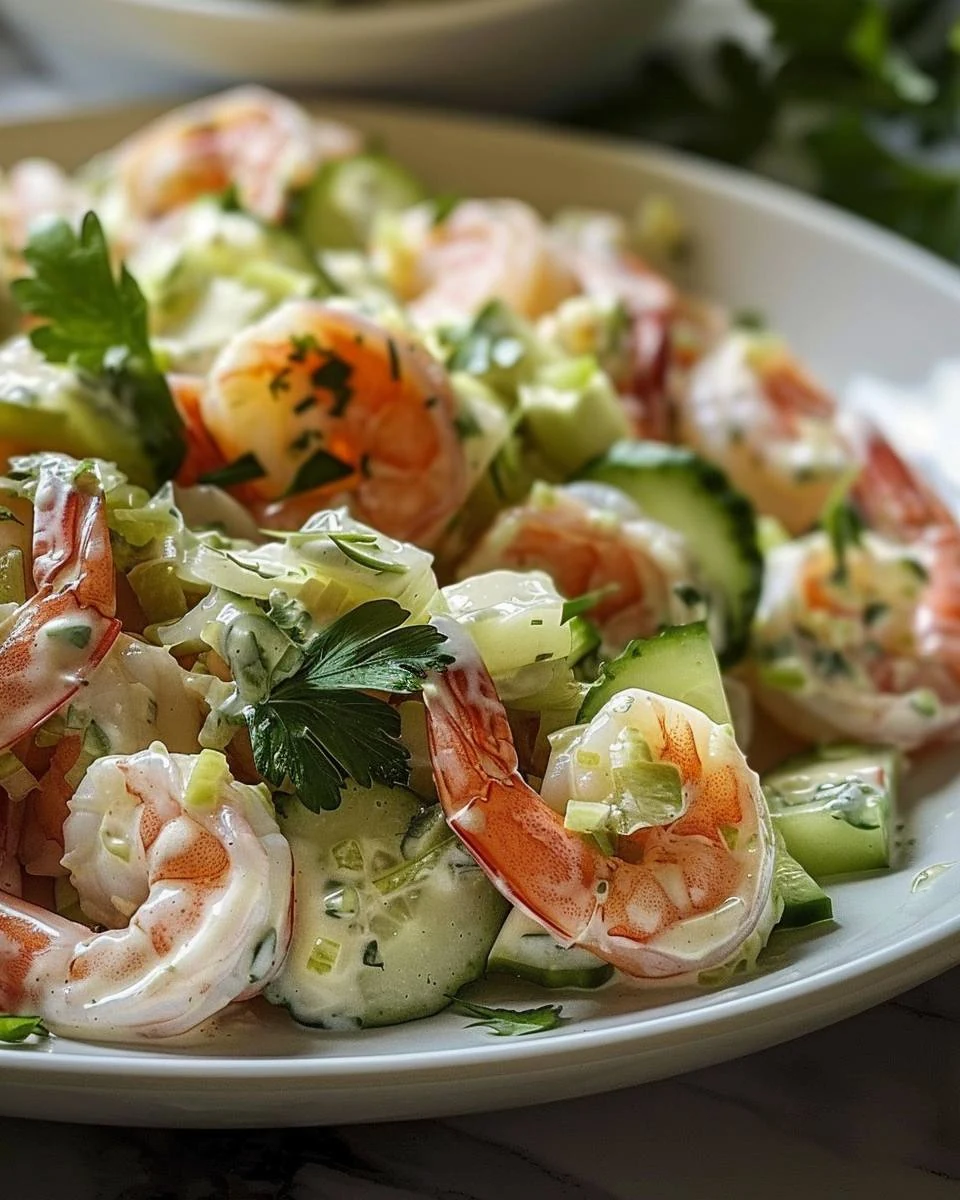 Creamy Cucumber Shrimp Salad: A Refreshing Summer Meal finished dish