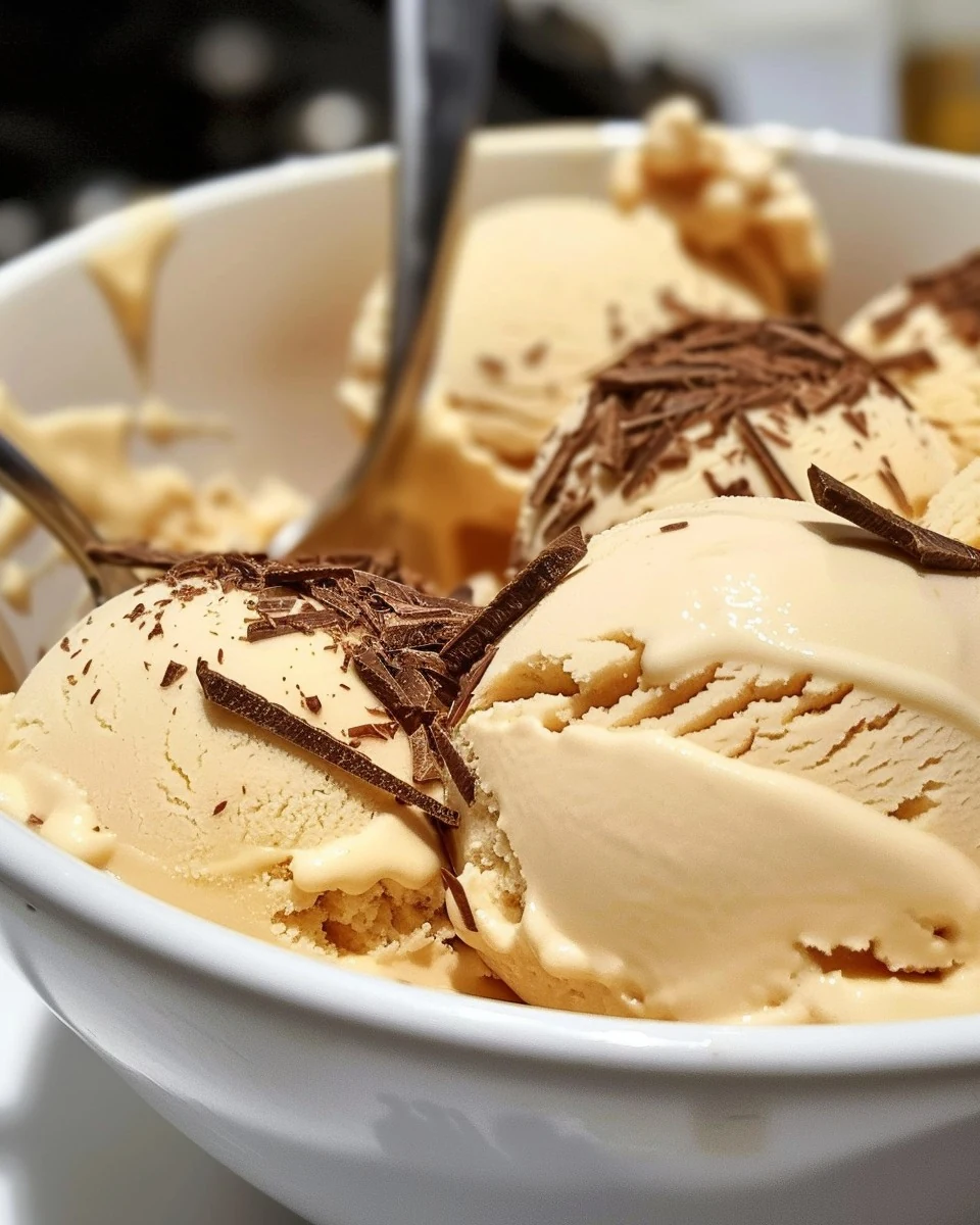 Creamy Dulce de Leche Ice Cream with Chocolate Shavings