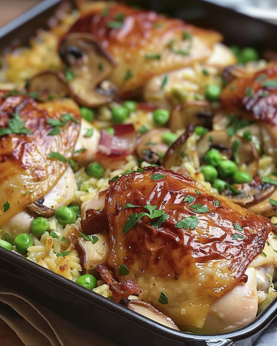 Creamy French Chicken Risoni Tray Bake - A Comforting Delight finished dish
