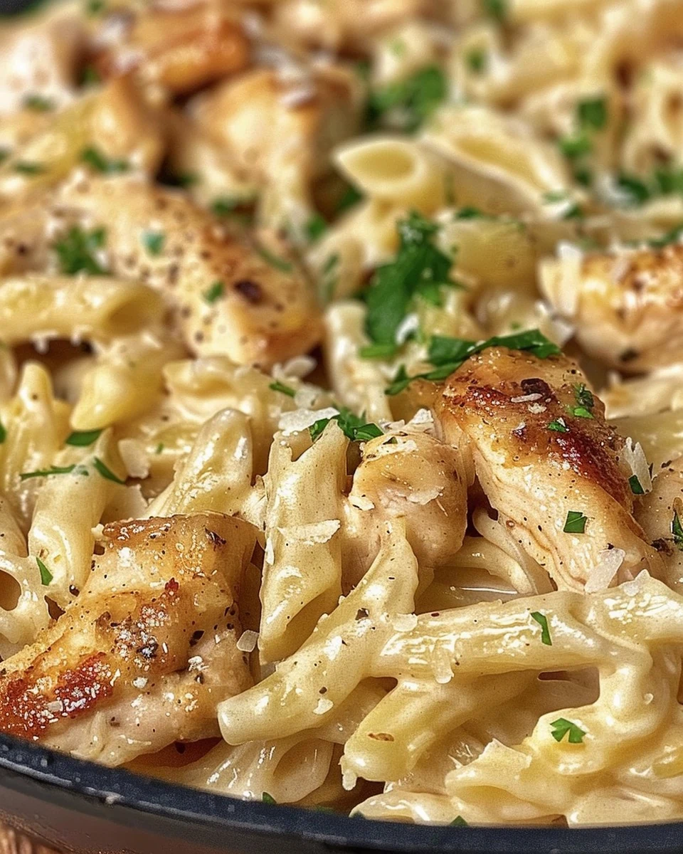 Creamy Garlic Parmesan Chicken Pasta Recipe finished dish