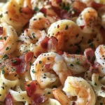 Creamy Garlic Shrimp Bacon Alfredo Recipe finished dish