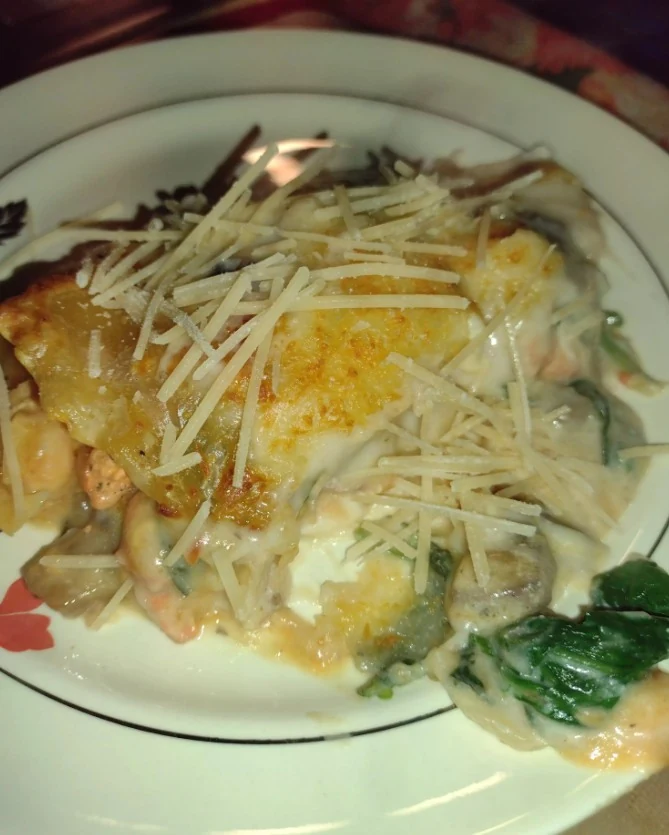 Creamy Mushroom Chicken Alfredo Lasagna Recipe finished dish