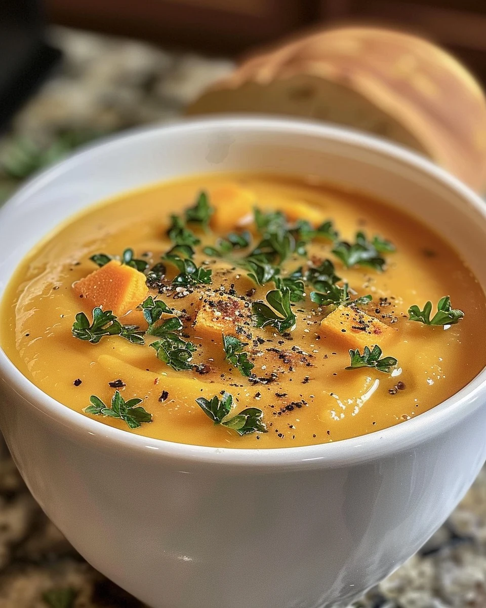 Creamy Roasted Butternut Squash Soup Recipe finished dish