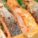 Creamy Saucy Salmon and Shrimp in Coconut Milk Recipe finished dish