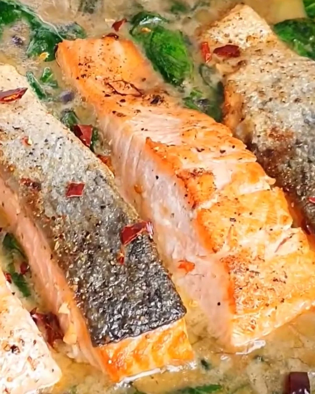Creamy Saucy Salmon and Shrimp in Coconut Milk Recipe finished dish
