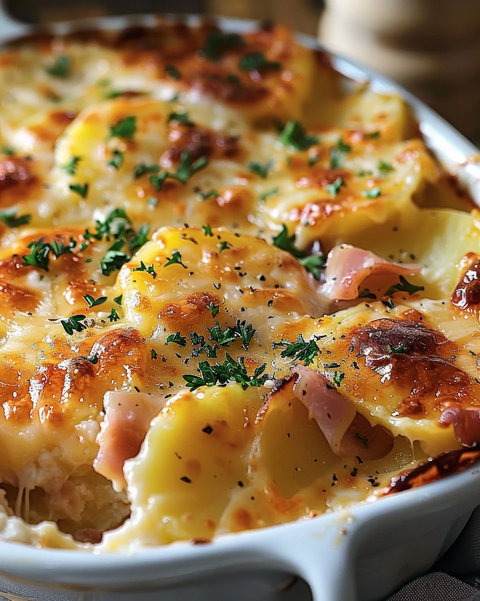 Creamy Scalloped Potatoes and Ham Recipe finished dish