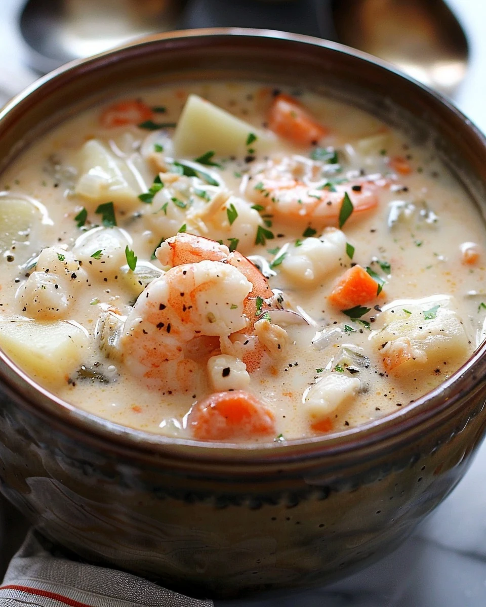 Creamy Seafood Chowder: A Comforting Ocean-Inspired Delight finished dish
