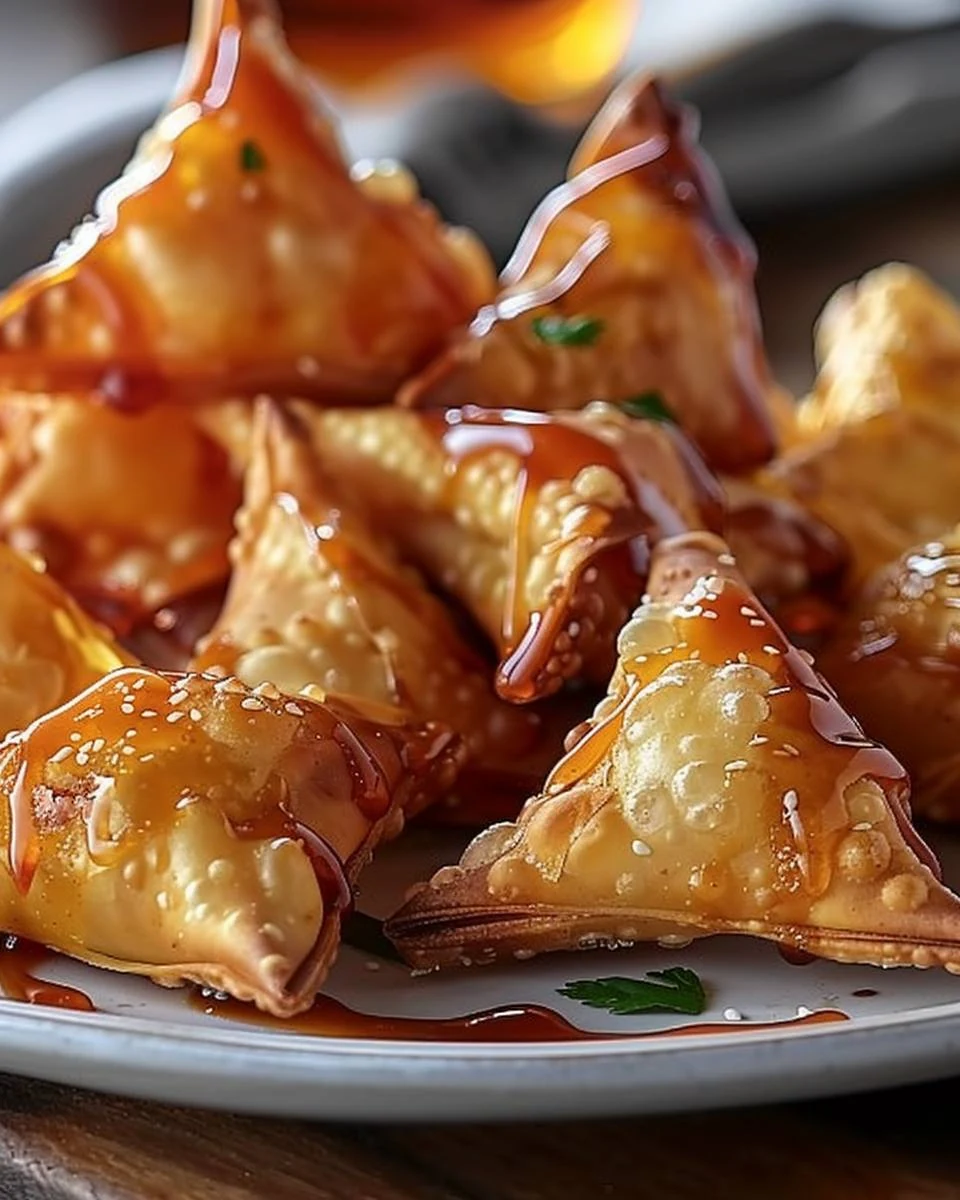 Crispy Air Fryer Caramel Apple Wontons Recipe finished dish