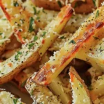 Crispy BAKED GARLIC PARMESAN FRIES Recipe finished dish