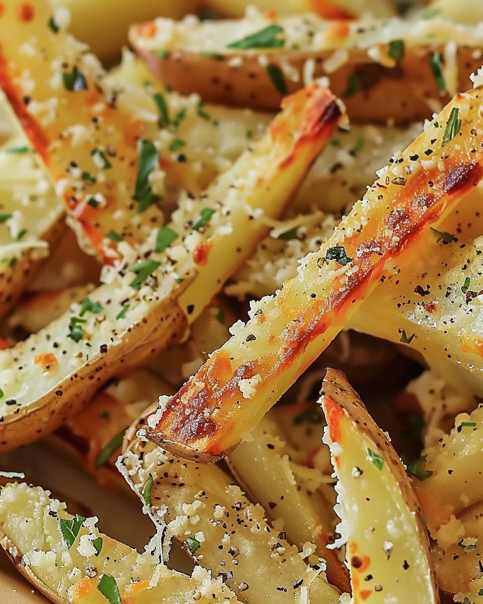 Crispy BAKED GARLIC PARMESAN FRIES Recipe finished dish
