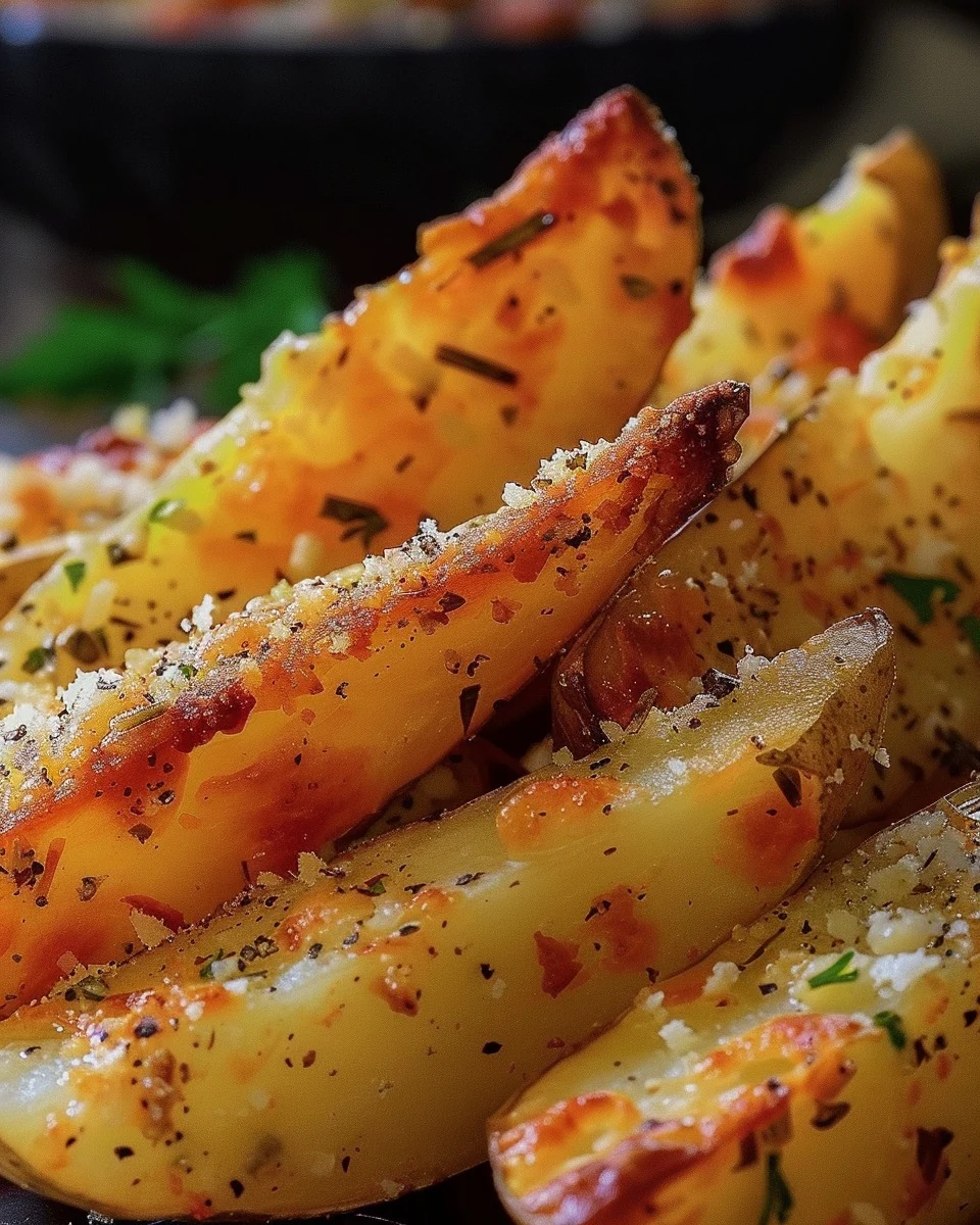 Crispy Baked Garlic Parmesan Potato Wedges Recipe finished dish
