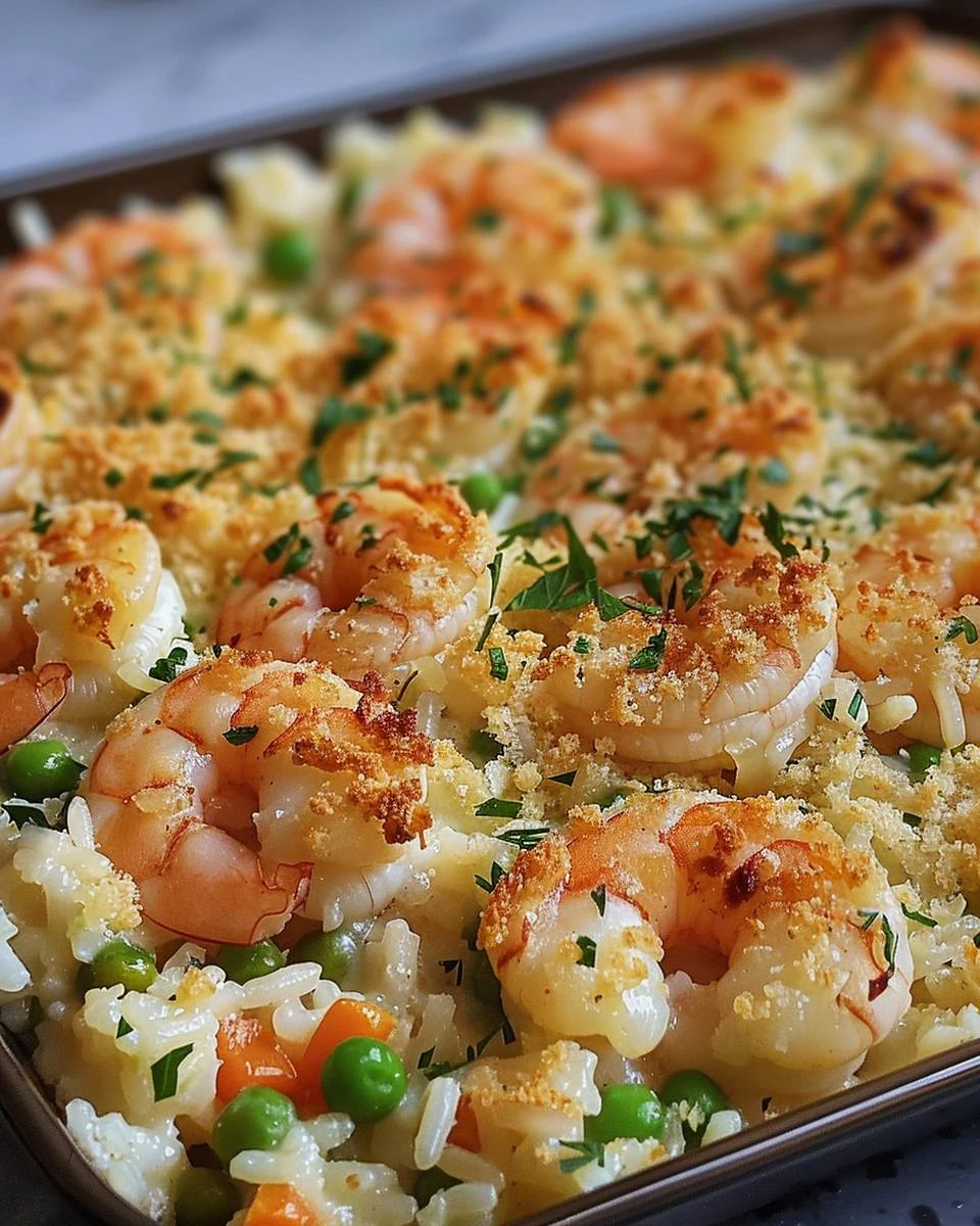 Crispy Garlic Prawn Rice Bake: A Flavorful Delight finished dish