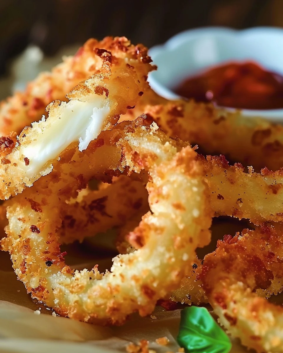 Crispy Mozzarella Stick Onion Rings Recipe finished dish