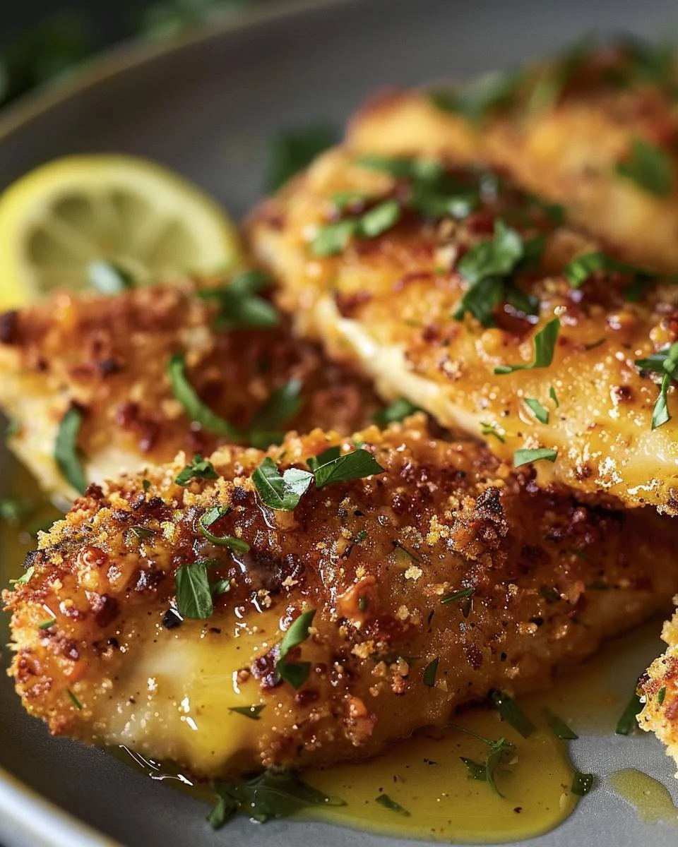 Crispy Mustard Parmesan-Crumbed Chicken Recipe finished dish