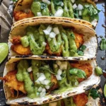 Crispy Poblano Chicken Tacos with Avocado-Jalapeño Sauce finished dish