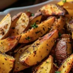Crispy Roasted Greek Potato Wedges Greek Fries Recipe finished dish