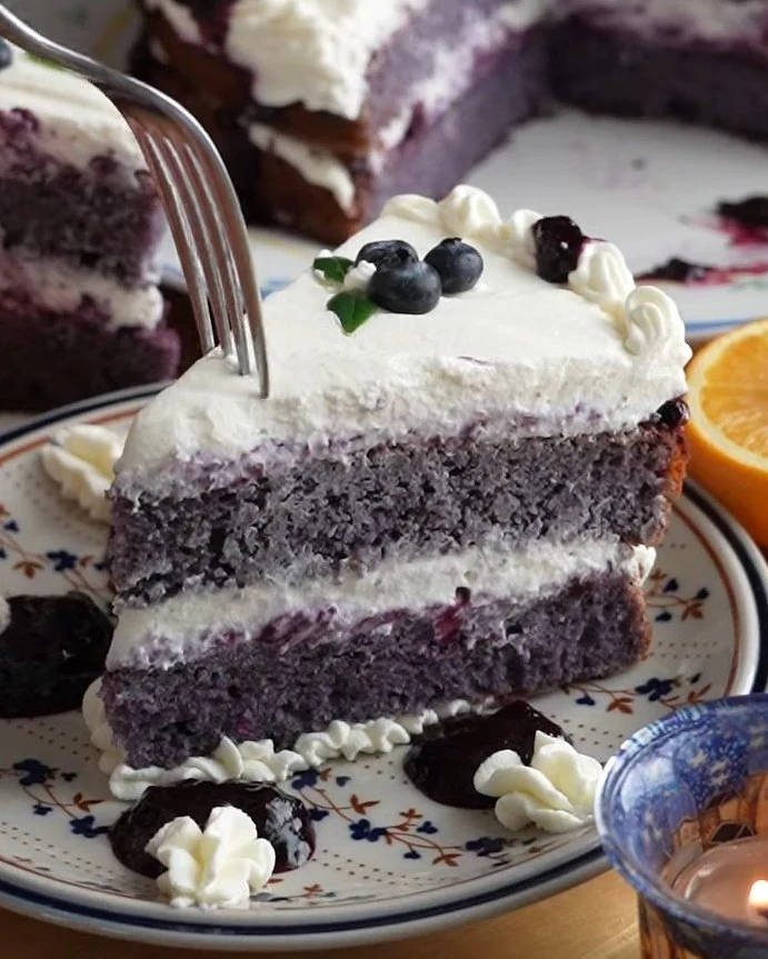 Decadent Blueberry Vanilla Cloud Cake Recipe finished dish