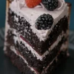 Decadent Bourbon Chocolate Cake with Blackberry Buttercream finished dish