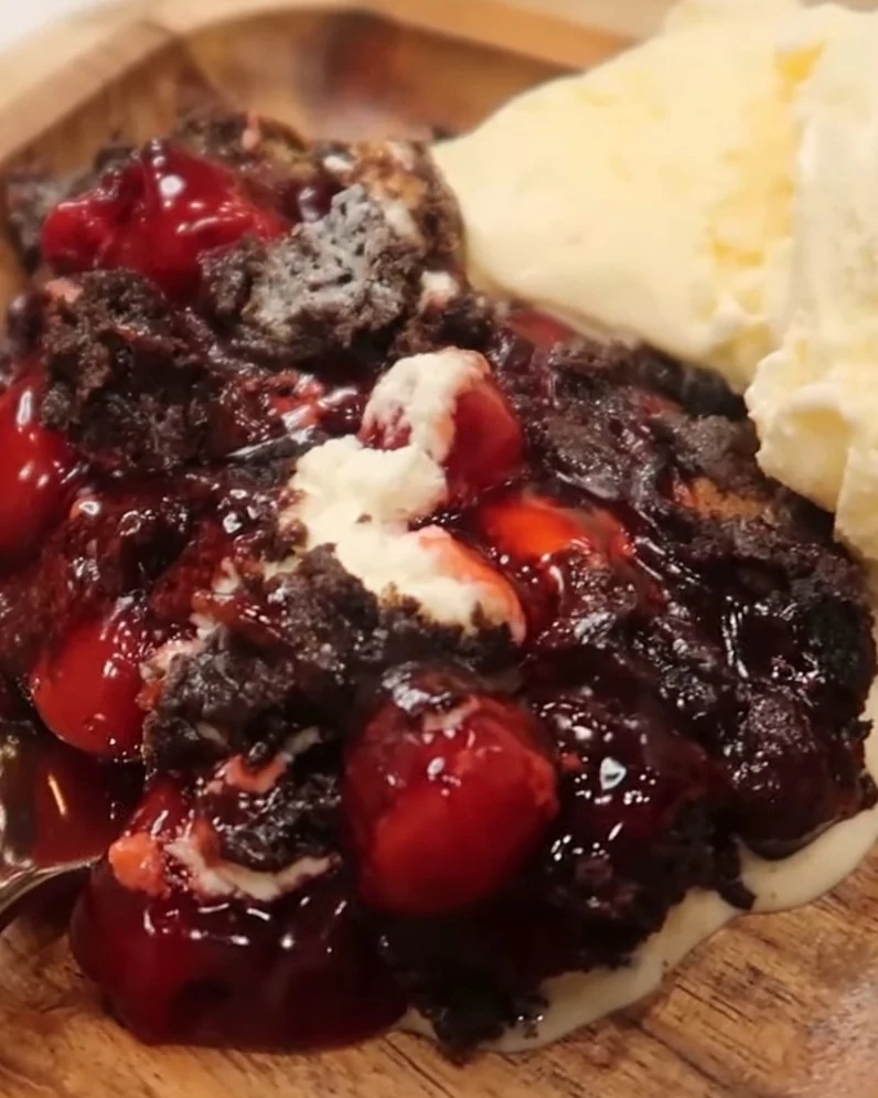 Decadent Cherry Cream Cheese Dump Cake Recipe finished dish